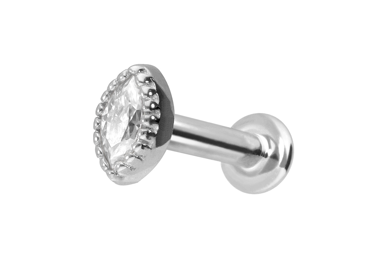 14 Karat Gold Labret Piercing mit Innengewinde MOISSANIT-OVAL